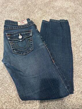 True Religion Womens Dark Blue Straight Leg Jeans with Signature Pocket